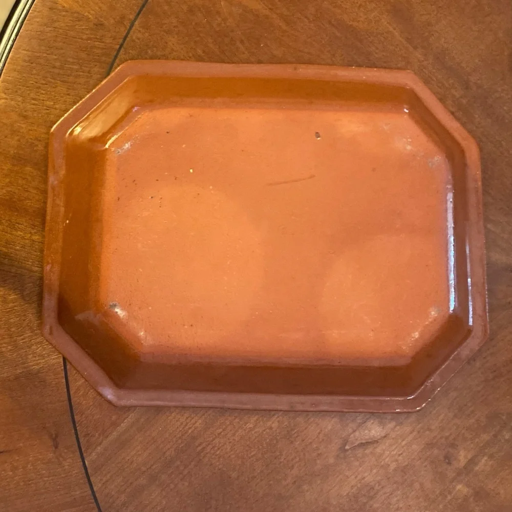 Pottery Bowl Rectangle French Blue Color with‎ Fish